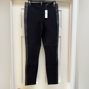 J Crew Black Ponte Stretch Pants w/leather Side Panels